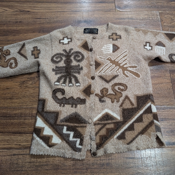 100% Alpaca La Vicunita Cardigan Made in Peru AZTEK - Picture 6 of 6